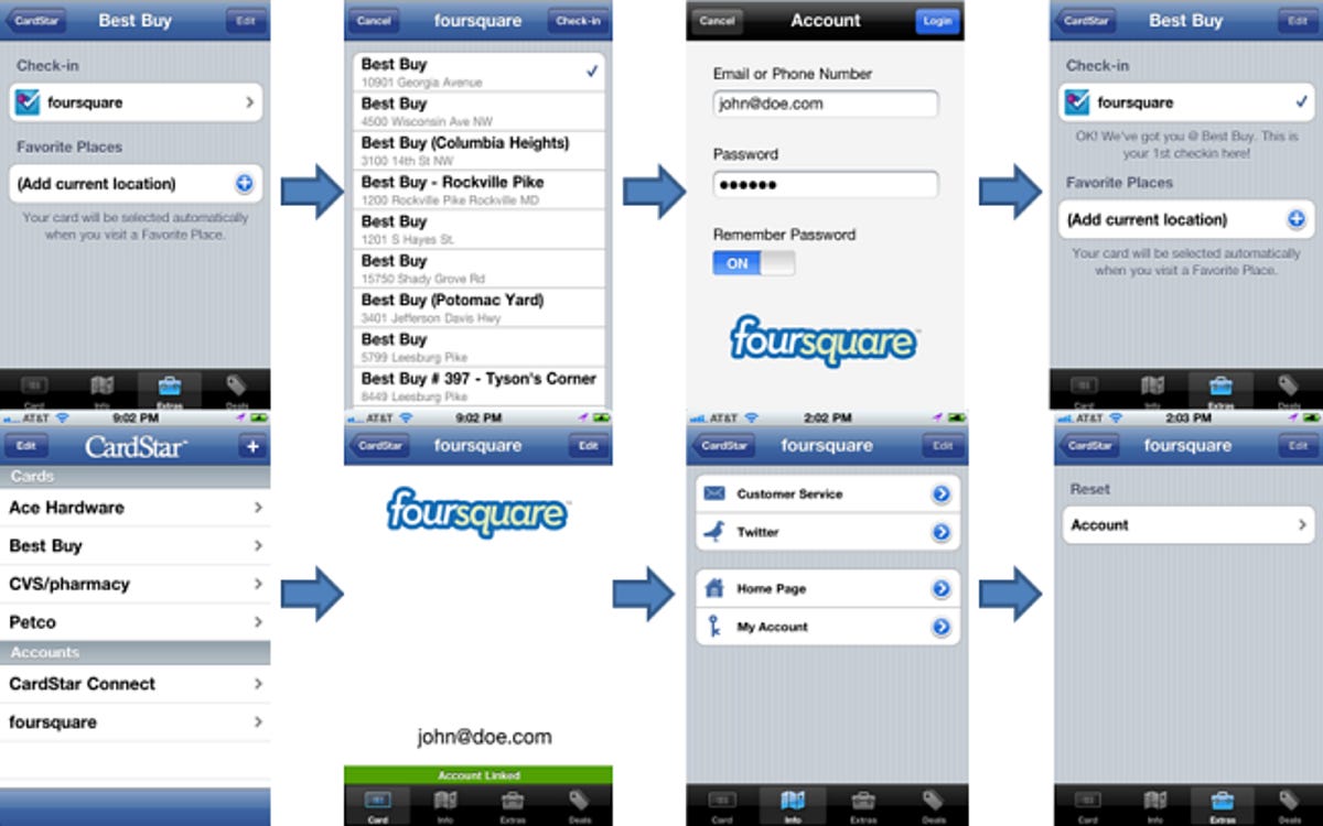 CardStar 3.0 for iPhone integrates Fourquare's social check-in service.