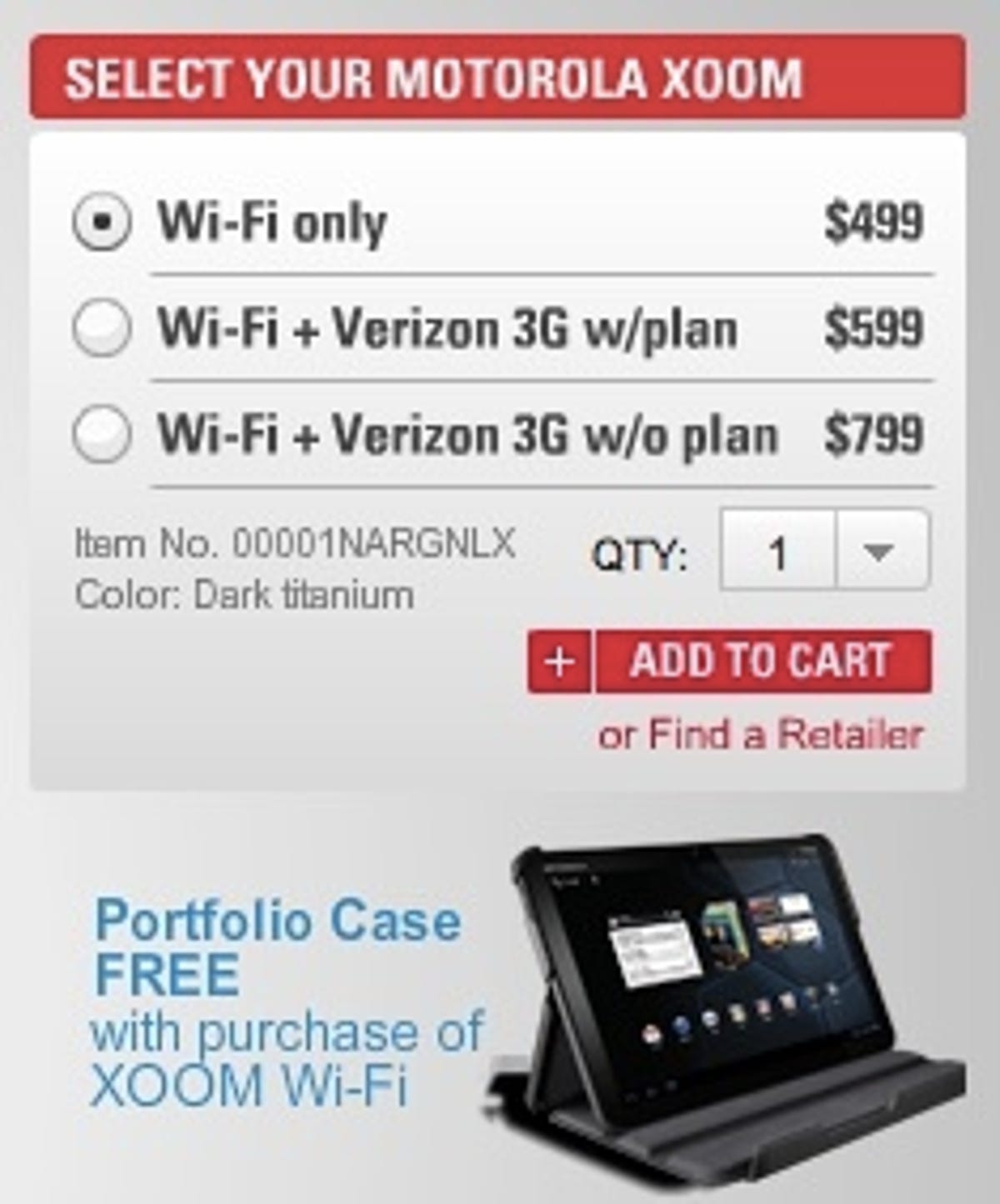 New $499 pricing for the Wi-Fi Xoom. It includes a free case.