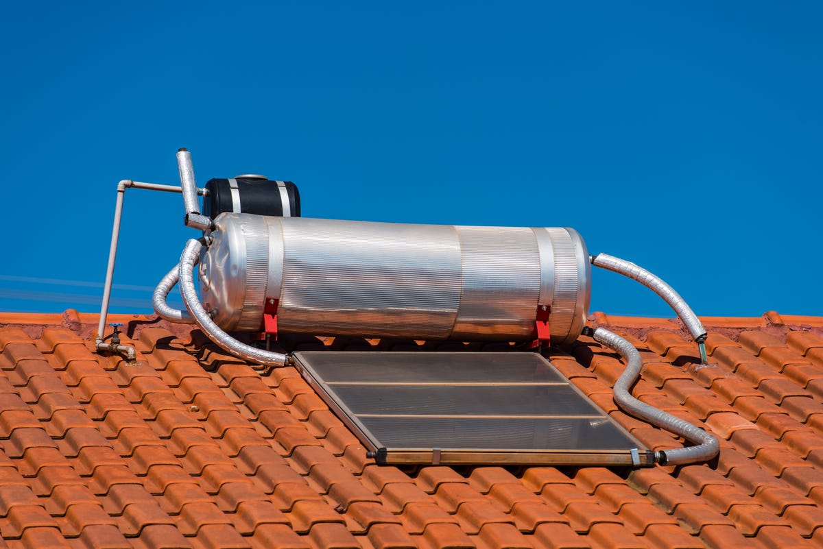 solar water heater on a rooftop