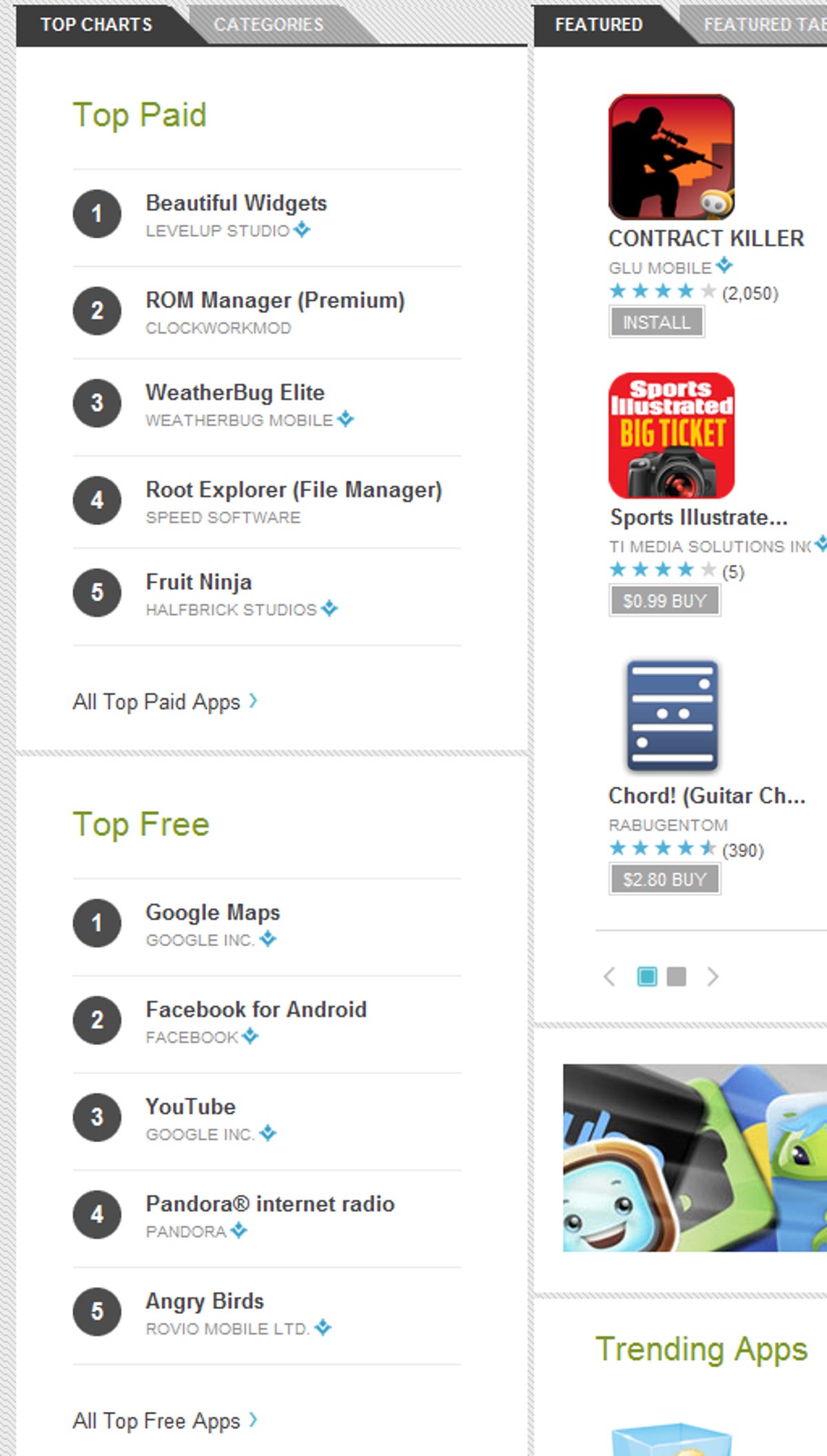 Android Market Top Downloads sidebar