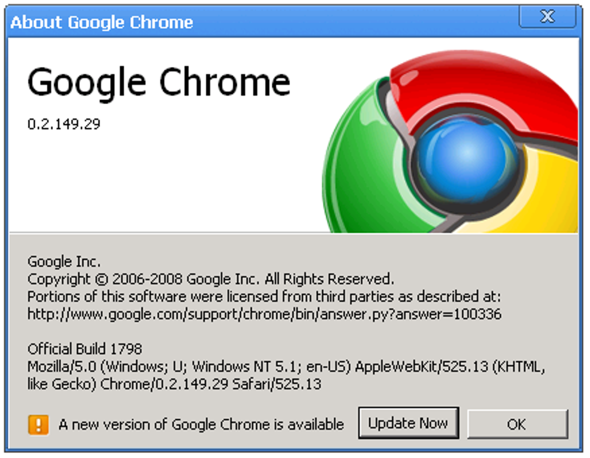 The 'About Google Chrome' dialog box lets people update to the latest version.