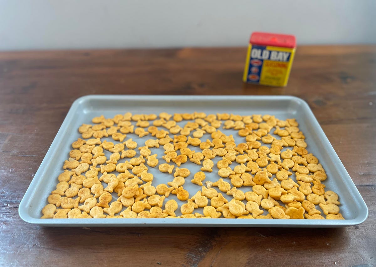 tray of goldfish with old bay seasoning