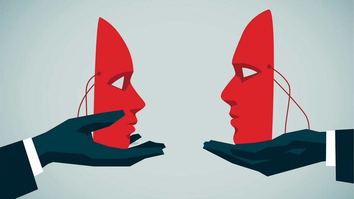 An illustration of two red masks