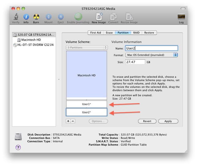 Partition options in Disk Utility