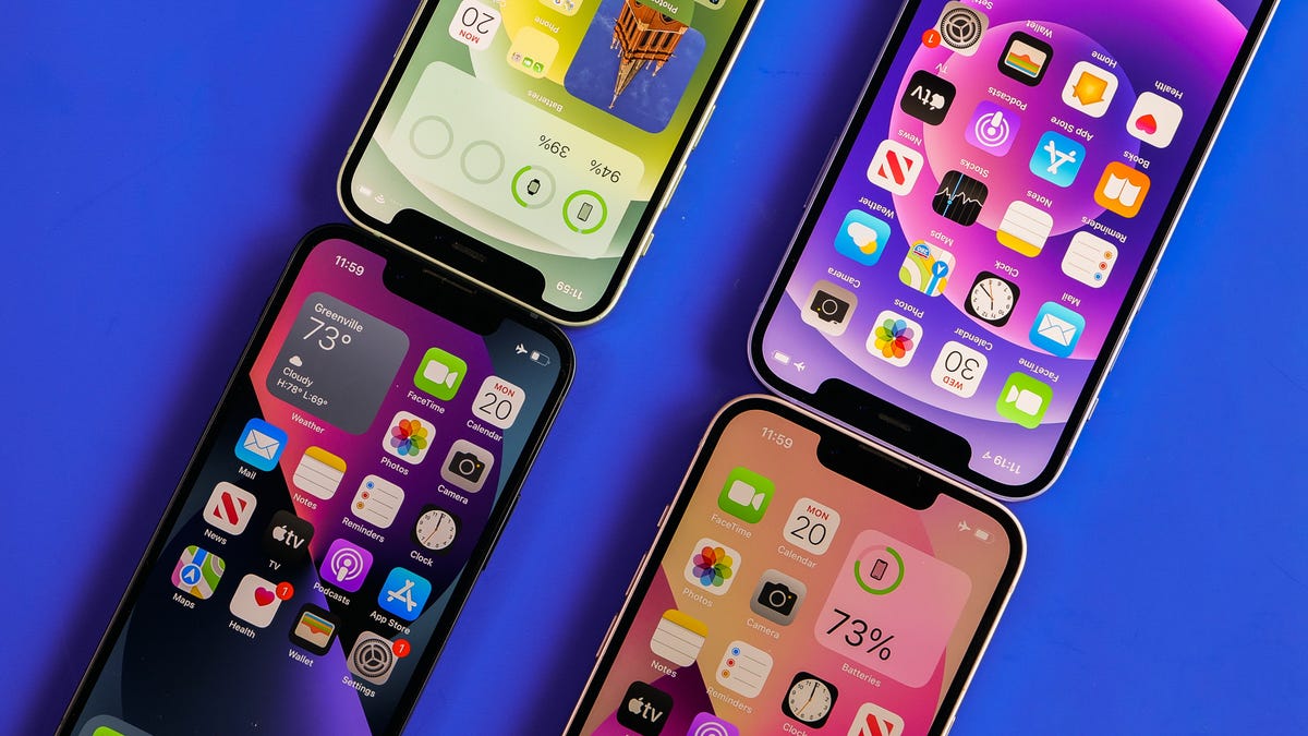 Various iPhone models head to head on a blue background