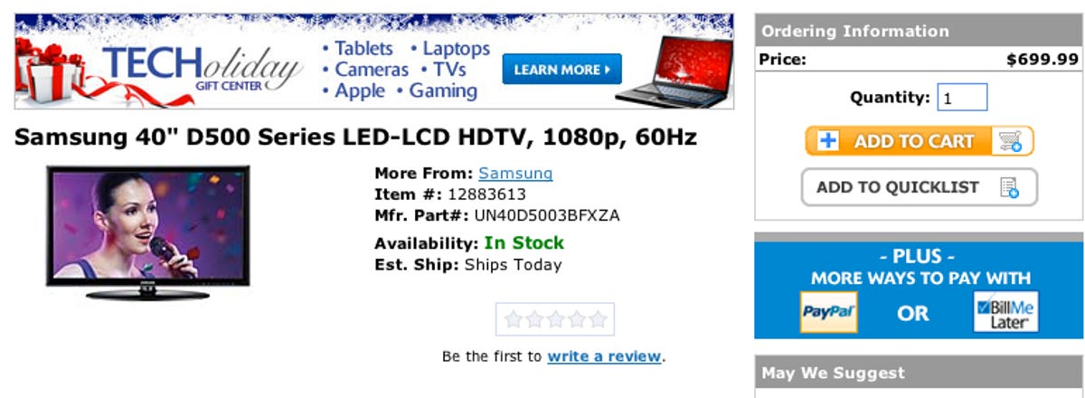 MacConnection lists back-ordered LED TV as 