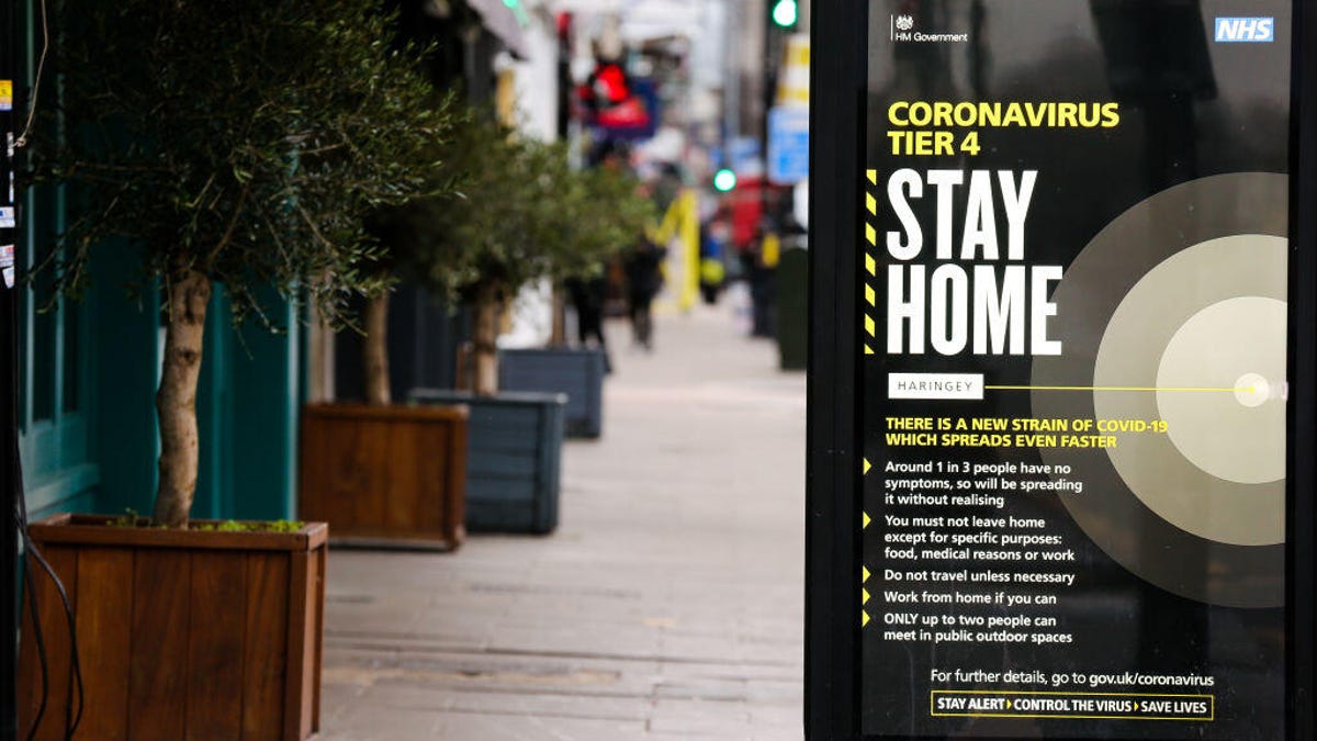 A "Stay Home" sign in London the day after Christmas.