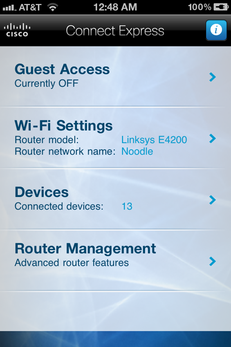 More routers and networking devices will come with mobile apps for users to manage them on the go. Here's a screenshot of such an app from Cisco for its E-series routers.