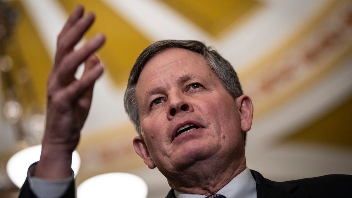 Sen. Steve Daines, a Montana Republican, speaking during a news conference