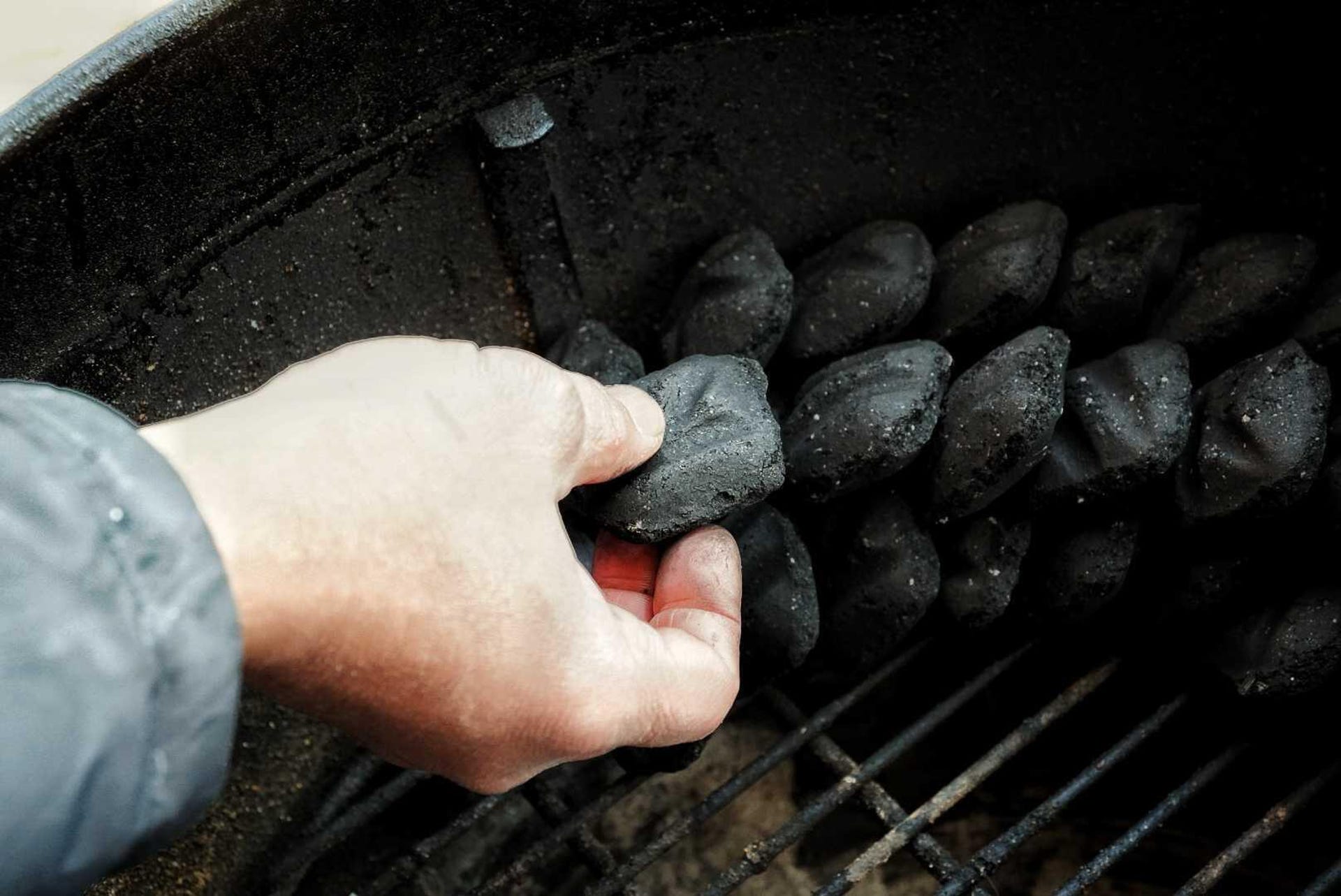 charcoal briquettes on grill