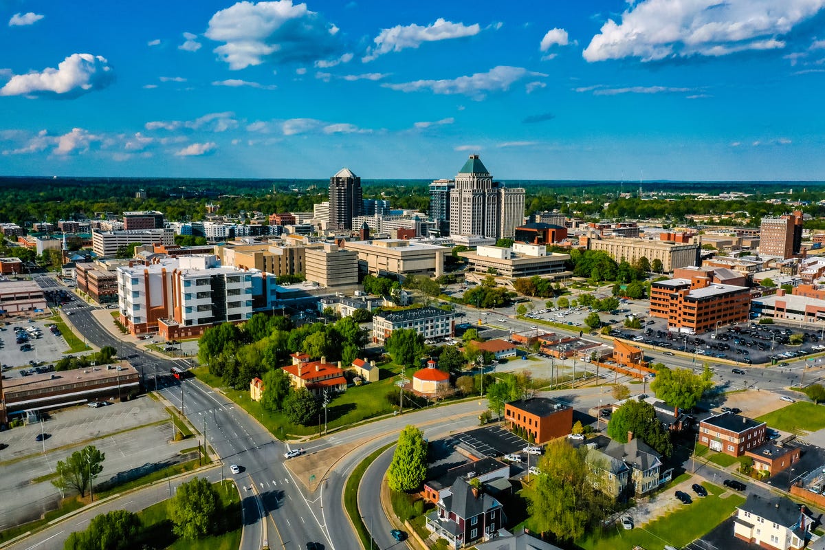 Aerial view of downtown Greensboro