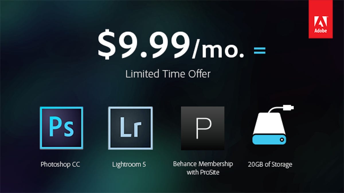 Adobe wants photography pros and enthusiasts to sign up for a subscription that bundles Lightroom, Photoshop, and some services for $10 a month. It's only for those who bought a license to CS3 or later, and the $10 price is a limited-time offer through the end of 2013.