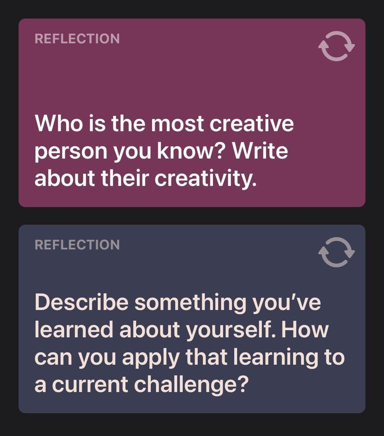 Two Reflections in the Journal app