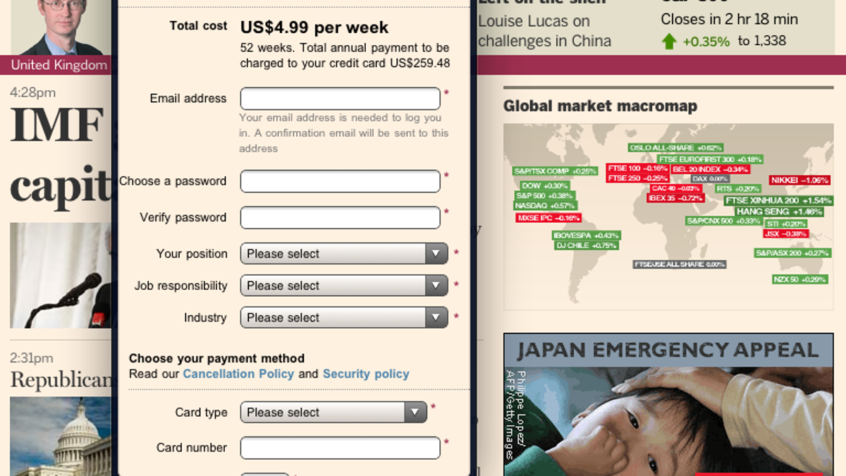 The Financial Times' iPad application, which currently allows users to subscribe from within the app outside of Apple's in-app purchase tools.