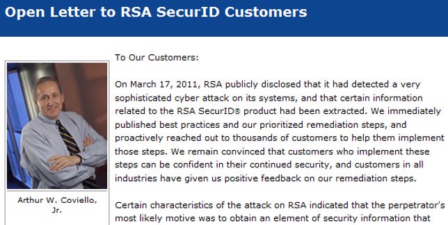 RSA open letter re SecurID tokens