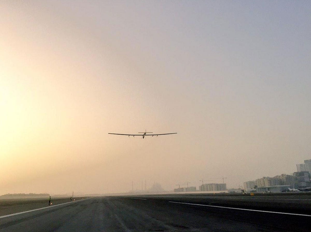 The Solar Impulse 2 takes off from Abu Dhabi in the United Arab Emirates.
