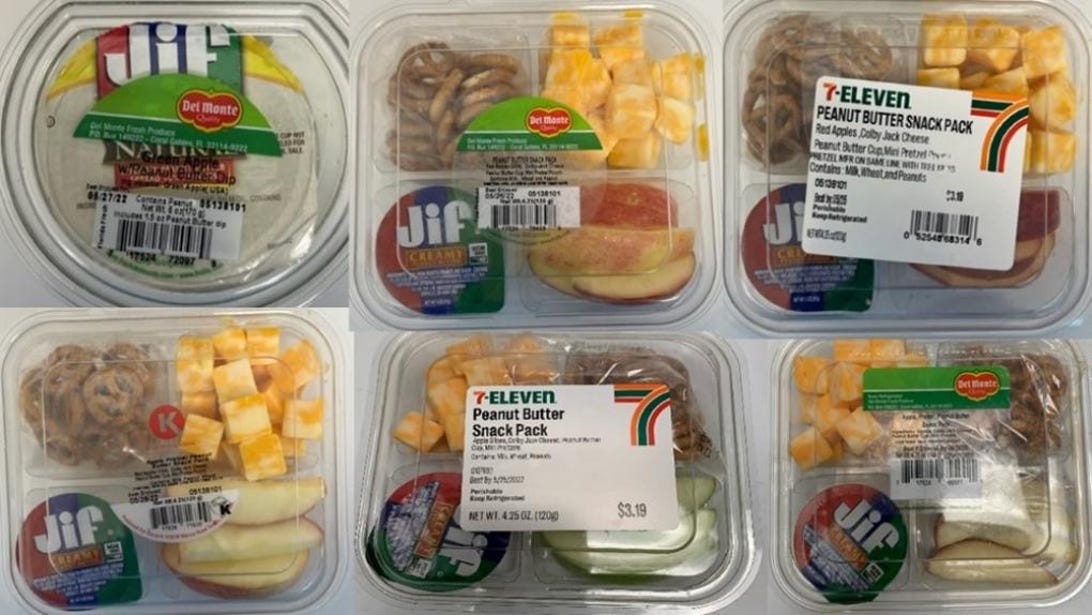 Some recalled snack trays that contain Jif peanut butter