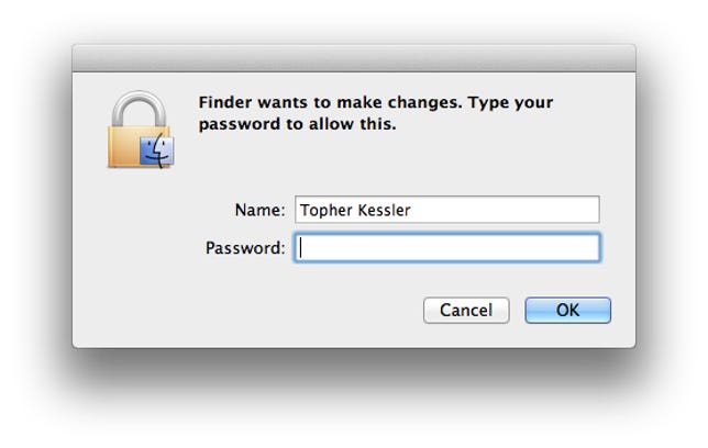 Authentication window in OS X