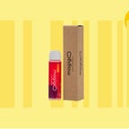 A bottle of Magigoo on a yellow background
