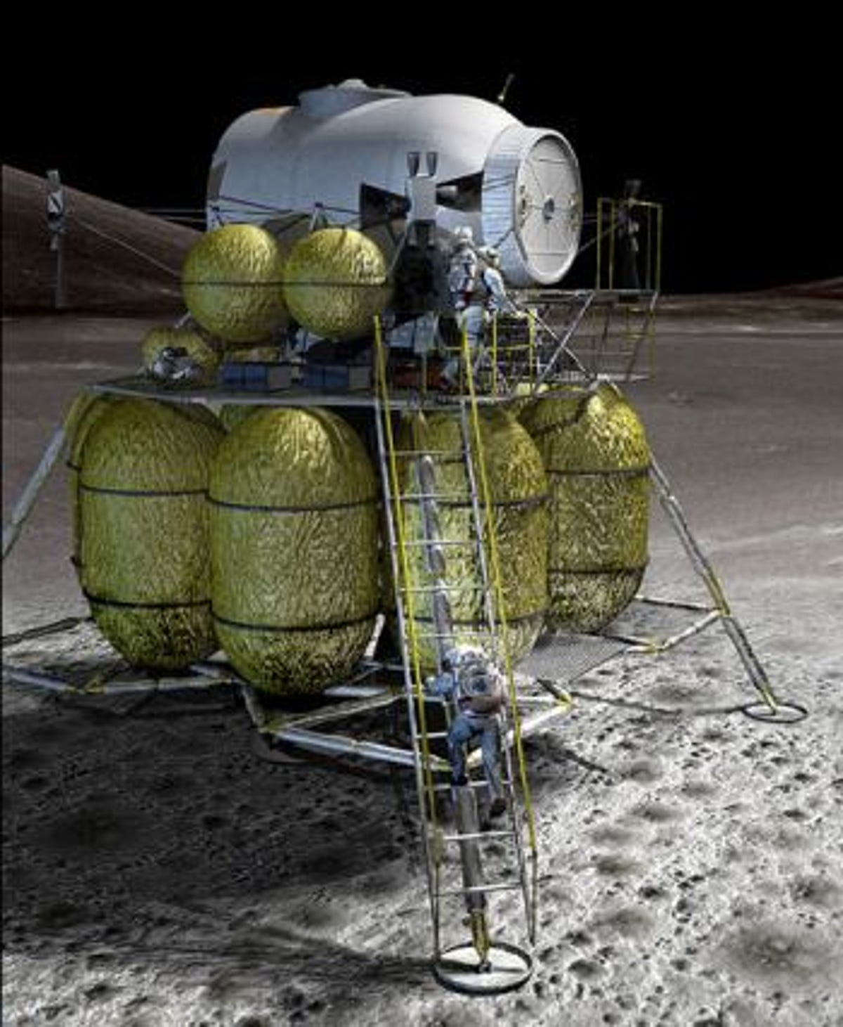 As envisioned, the new lunar lander will have room for four astronauts and supplies for seven days.