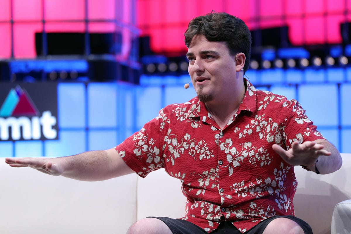 Oculus and Anduril Founder Palmer Luckey speaks during the Web Summit 2018 in Lisbon.