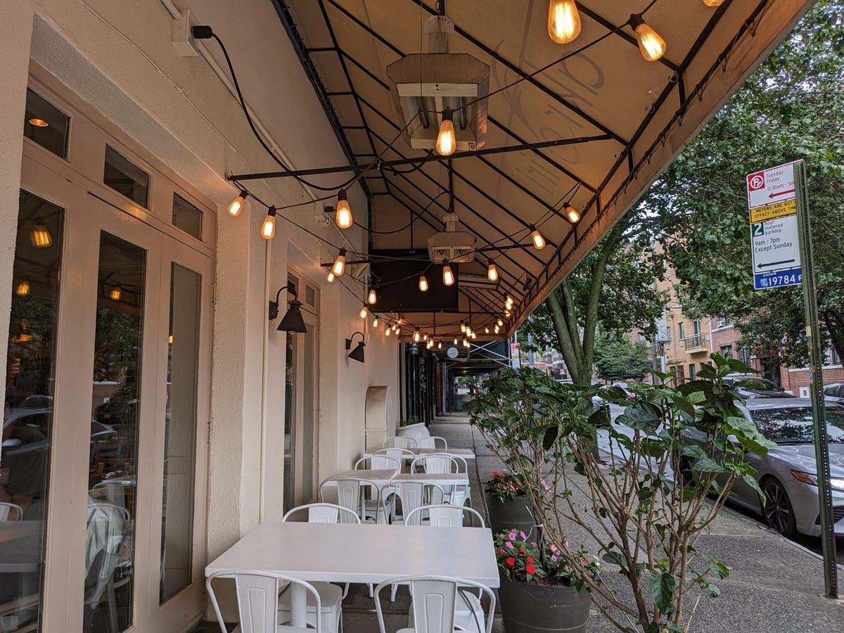 A photo of an outdoor restaurant taken on the Pixel Fold