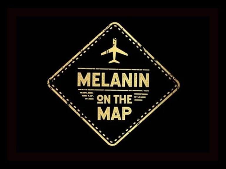 Melanin on map black and gold logo