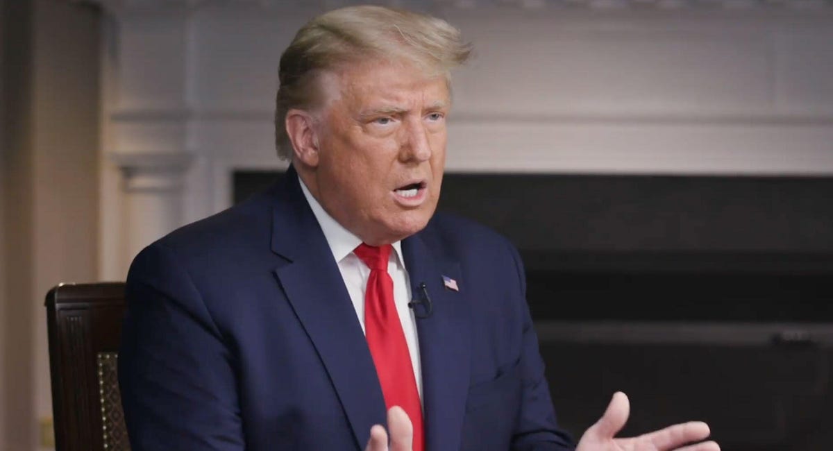 President Donald Trump speaks during a 60 Minutes interview recorded and published by the White House.
