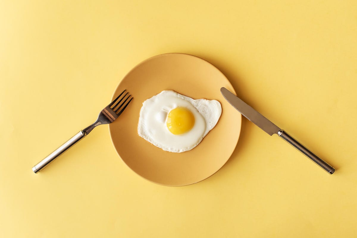 fried egg on a yellow plate on yellow background