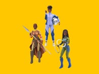 <p>The Black Panther: Wakanda Forever Fresh Dolls feature custom skin tones and intricate costume designs for Okoye (left), Shuri (center) and Nakia (right).</p>