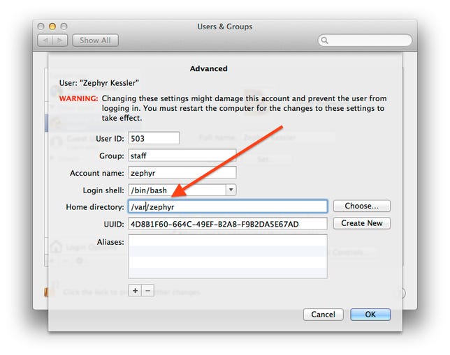 Home folder location in OS X