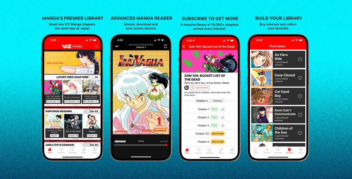 viz manga app on 4 screen phone