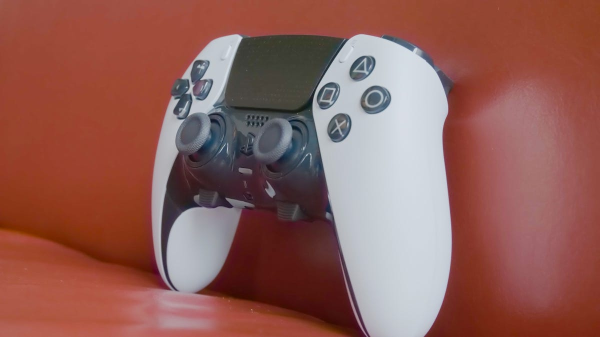 Sony DualSense Edge controller seen from the side, standing