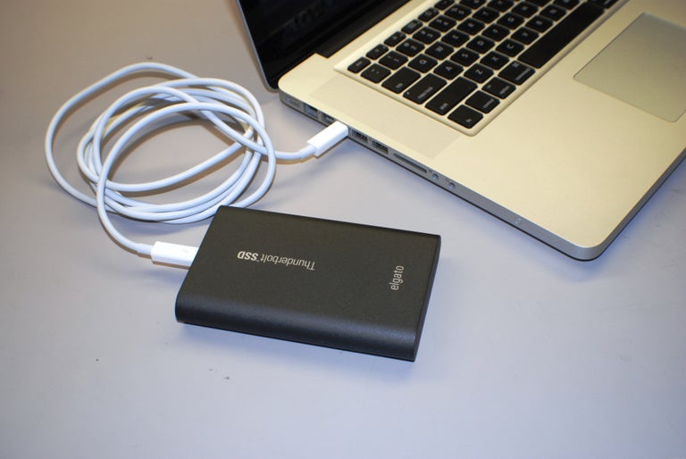 The Elgato Thunderbolt SSD could be much more compact if it had a shorter Thunderbolt cable of its own, instead of Apple's standard 6.6-foot cable.