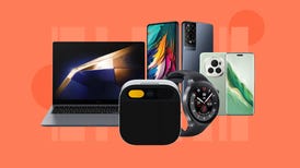 A laptop, AI pin, two phones and a smartwatch are displayed against an orange background.