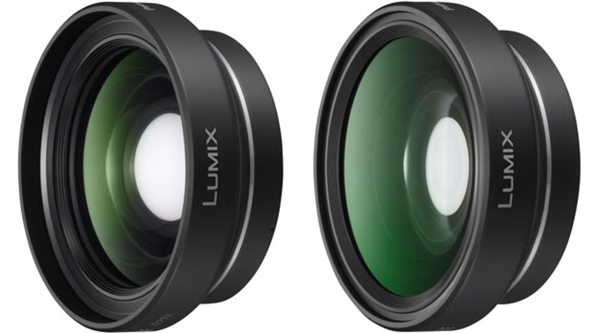 Panasonic&apos;s GWC1 converter, left, makes some Lumix G lenses reach as wide as 11mm rather than just 14mm. The GFC1 on the right brings a 120-degree fisheye field of view.