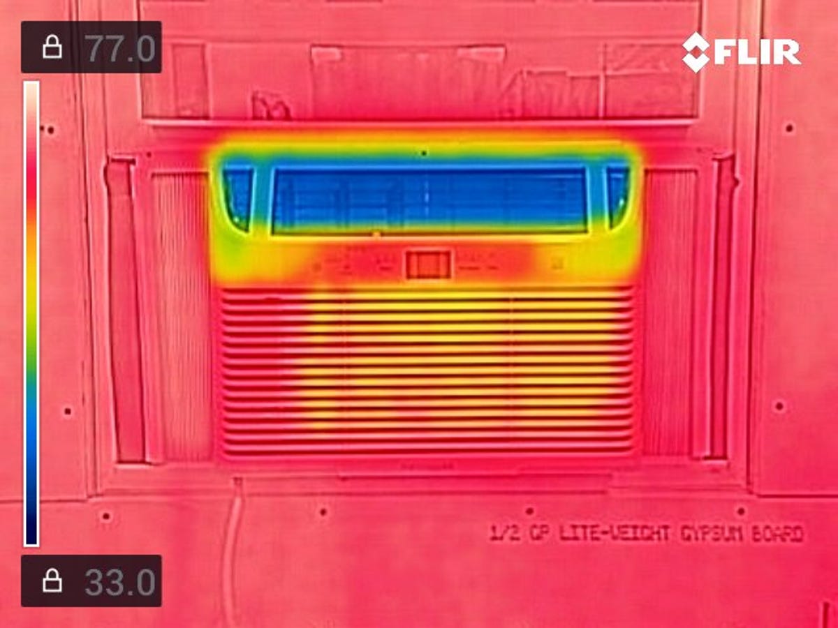 Thermal image of the temperatures around a window air conditioner as it works