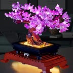 Pink Lego bonsai tree lit up with LED