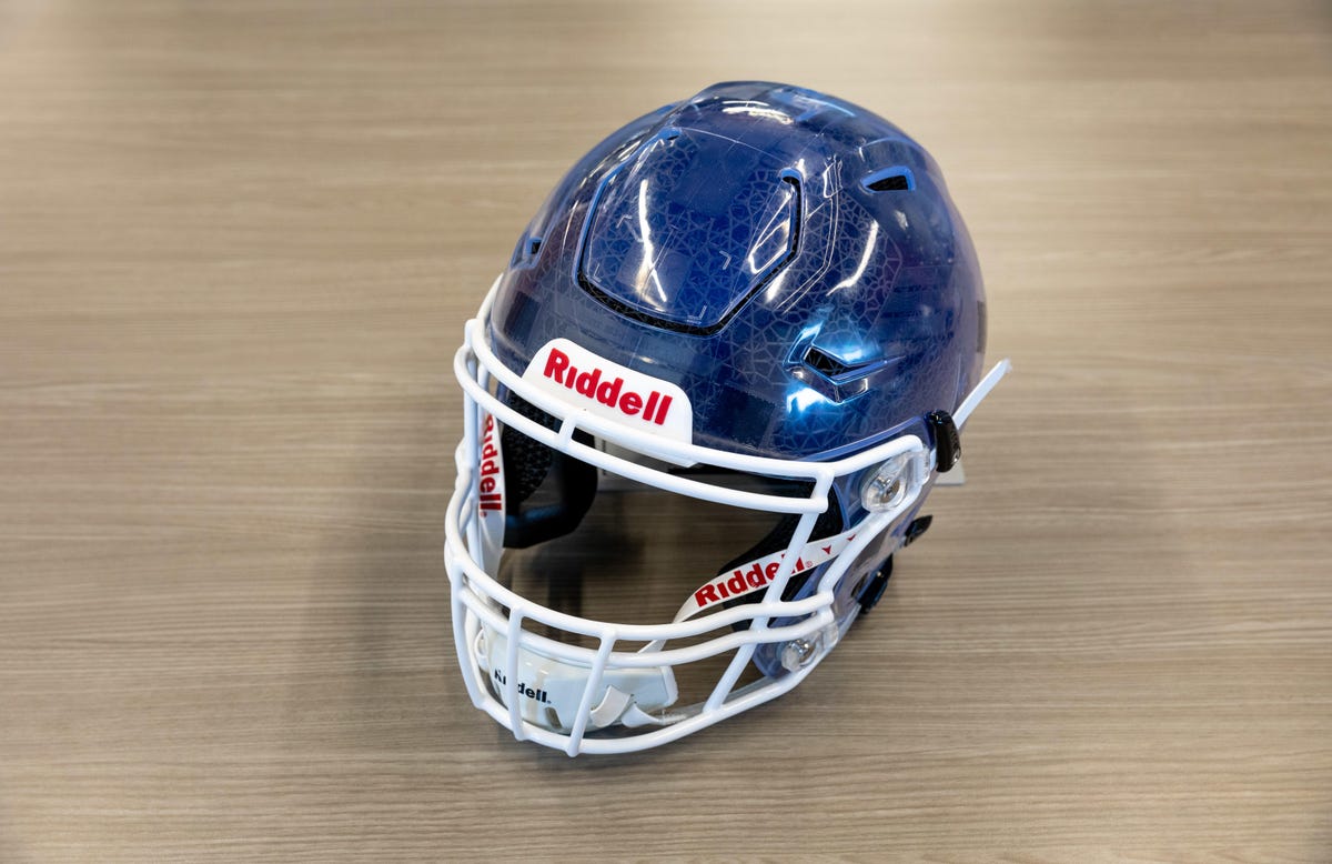 Carbon builds a shock-absorbing lattice inside these Ridell professional football helmets. They're custom-fit to each player and weigh about a half pound less than traditional helmets, the company says.