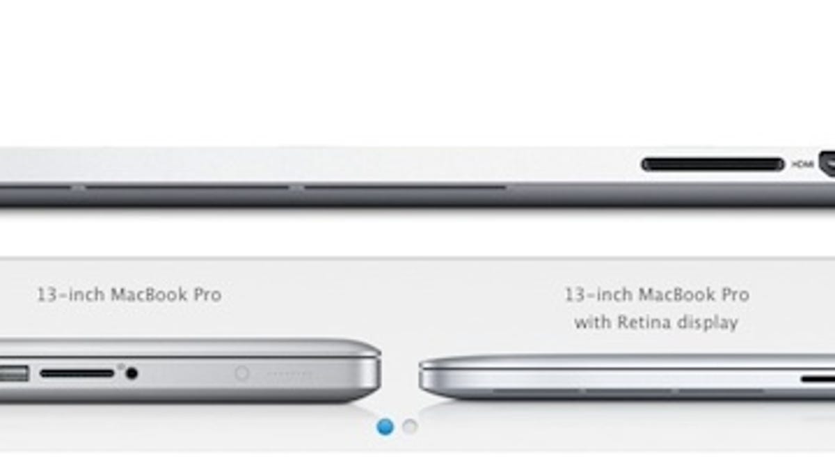 The 13.3-inch Retina Macbook Pro is 3.57 pounds and 0.75 inches thick, 20 percent thinner than the prior-generation MBP.