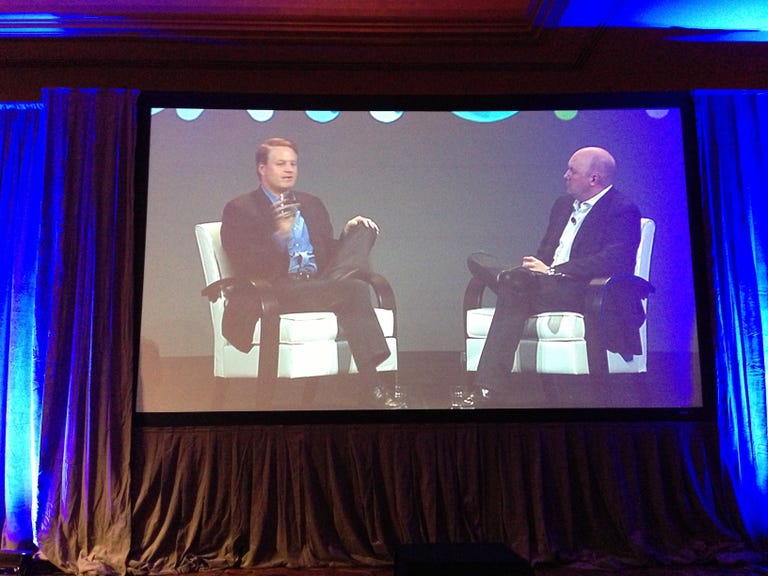 John Donahoe speaking to Marc Andreessen at BoxWorks.
