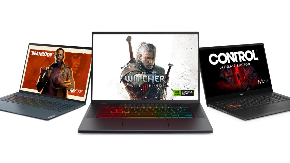Three Chromebooks from Acer, Lenovo and Asus from near  to close    designed for gaming with colorful backlit keyboards.