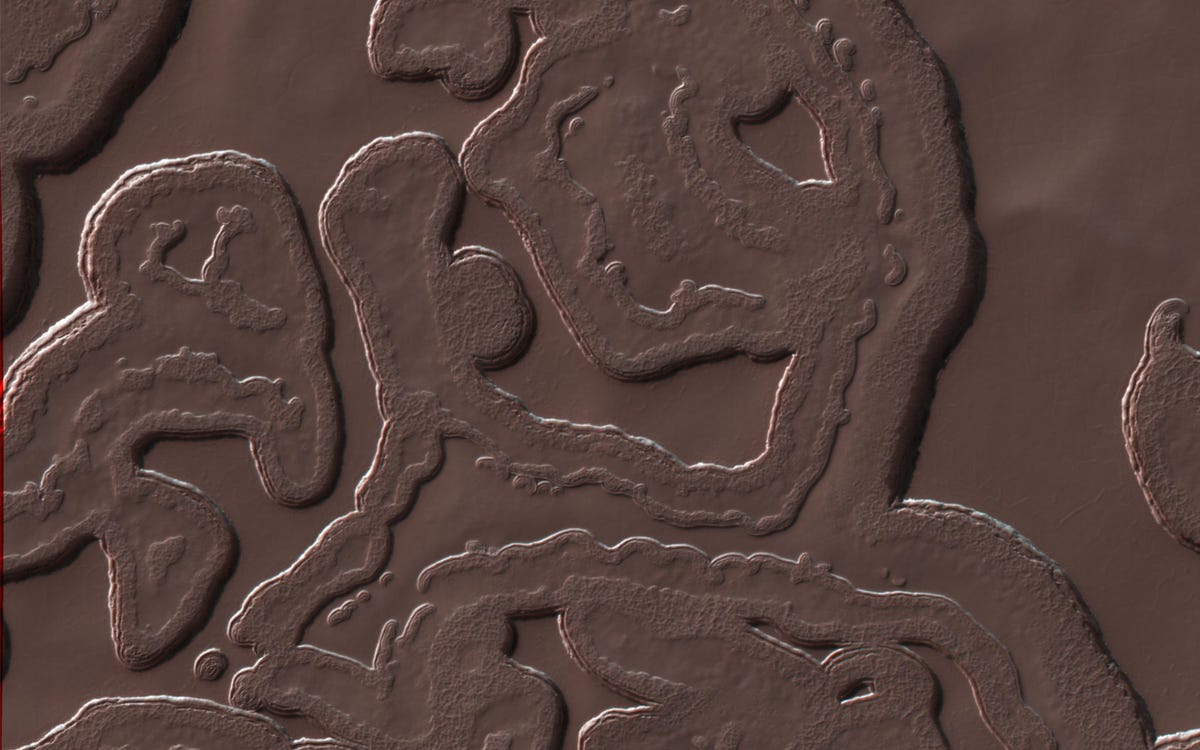 Wormy-looking formations on Mars surface.