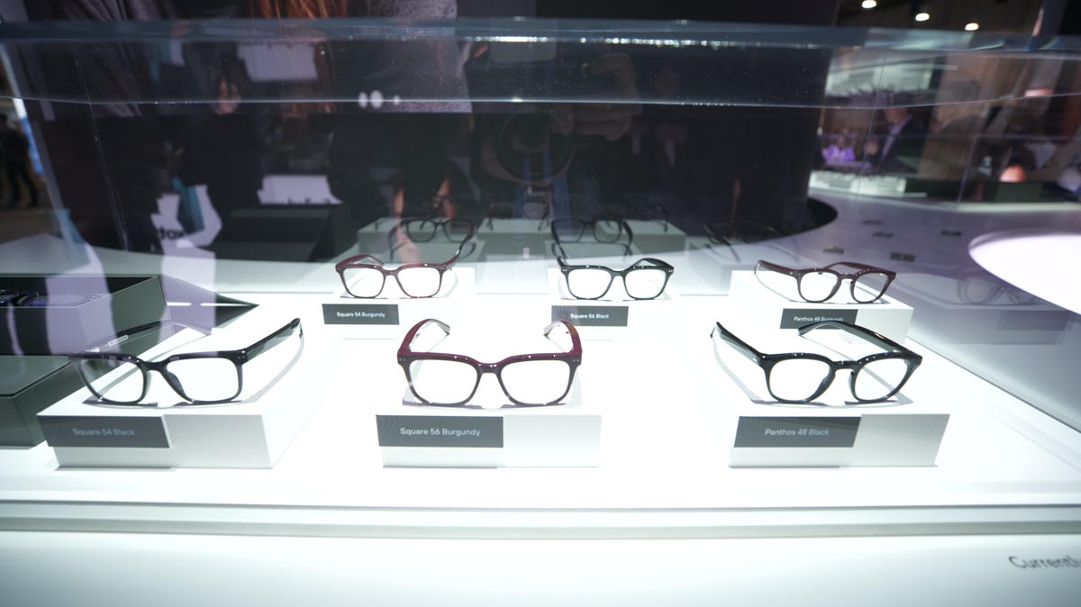 The Nuance Audio glasses in a display case