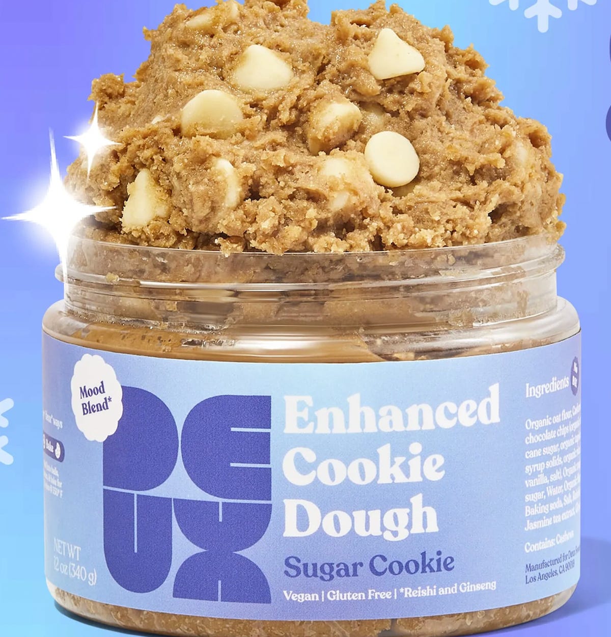 A jar of Deux's Sugar Cookie enhanced cookie dough.