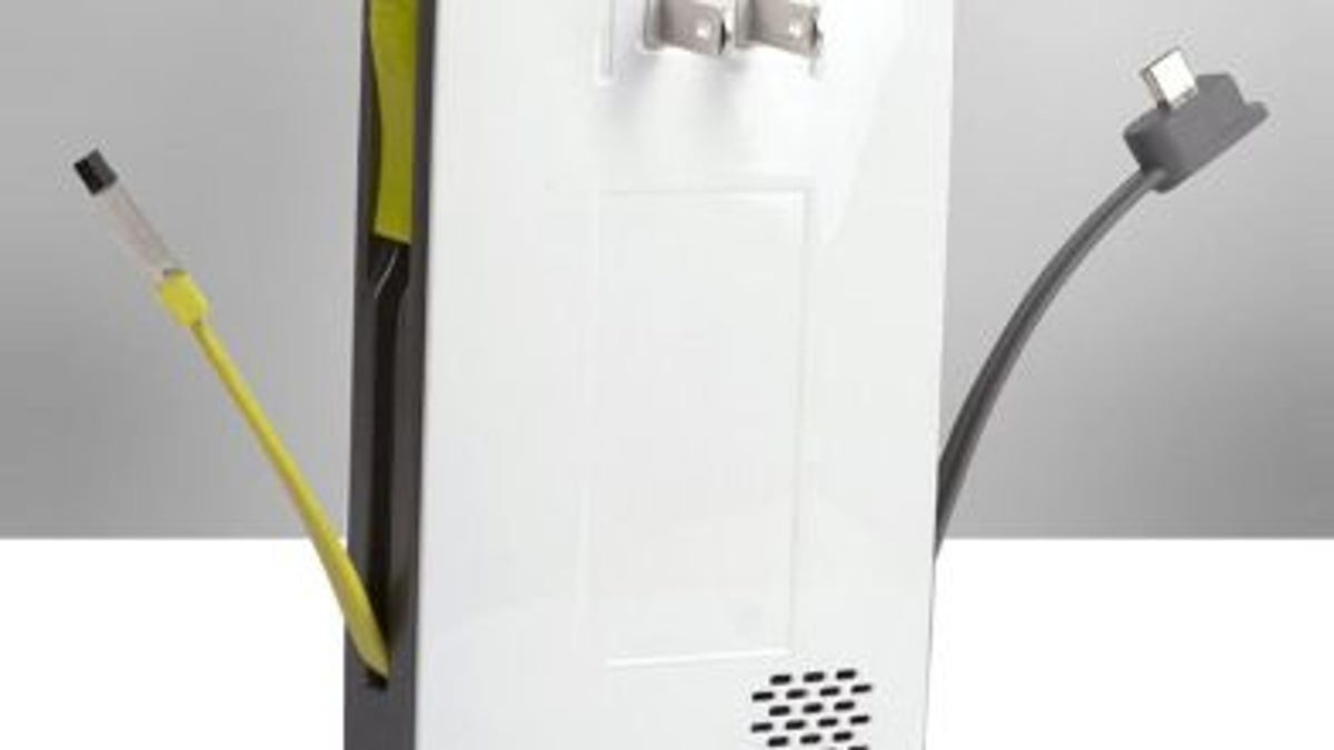 The MyCharge Summit 3000 has Apple 30-pin, Micro-USB, and USB connectors, plus a standard USB port. And it plugs right into a wall outlet for recharging.