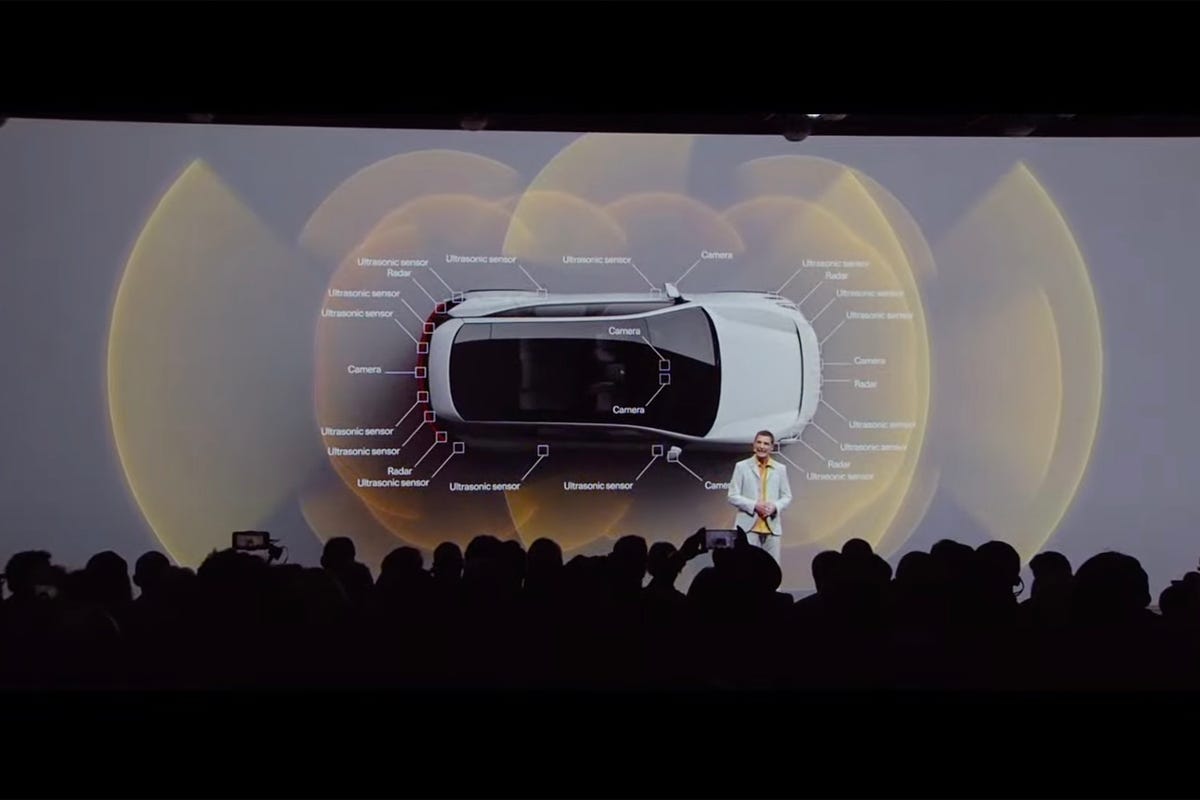 Overhead view of the Polestar 3 showing a multitude of sensors and cameras