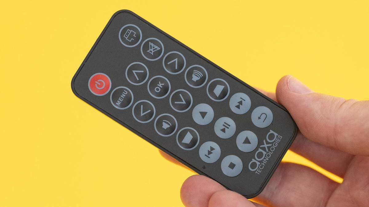 The credit card style remote for the AAXA P8.