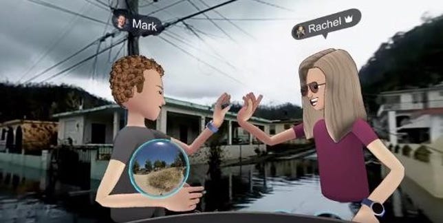 Facebook CEO Mark Zuckerberg apologized for his VR tour of hurricane-ravaged Puerto Rico, which featured cartoonlike avatars of Zuckerberg, left, and fellow Facebook exec Rachel Franklin.