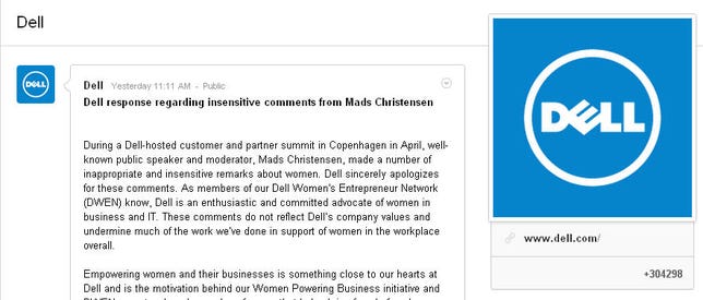 Screenshot: Dell's Google+ apology ... find it here, and nowhere else!